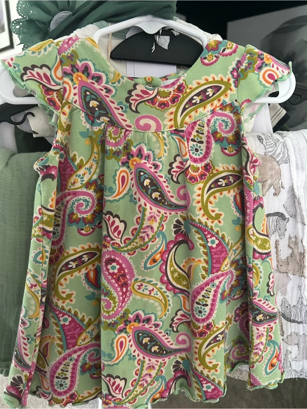 Vera Bradley Green Paisley Baby Dress with Pink Accents